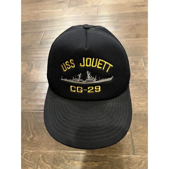 Vintage The Corps Mens Black USS JOUETT CG-29 Ship SnapBack Hat Made in USA - Picture 2 of 9